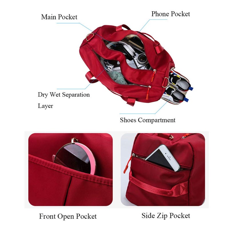 KARRESLY Sports Gym Bag for Women Travel Duffel Bag with Wet Pocket and Shoes Compartment for Training Swim Yoga(Red) - Image 4